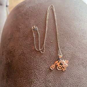 VINTAGE ESTATE Sterling Silver MOM & CZ BUTTERFLY Pendant Necklace.